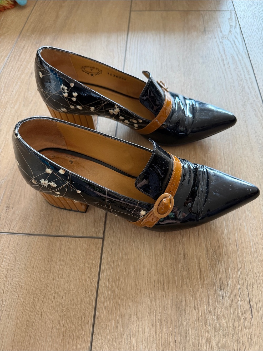 John Fluevog Effortless Gigi Pointed Patent Loafer in Black Floral